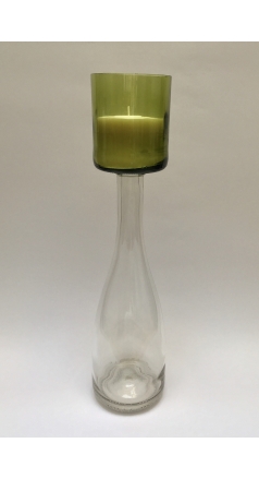 Tall Clear & Pale Green Wine Bottle Candelabra Image 1