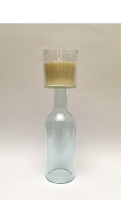 Pale Blue & Clear Wine Bottle Candelabra  Image 1